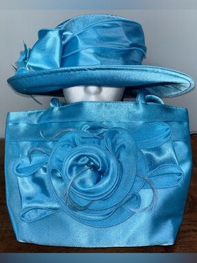 Something Special by Sophia Women’s Hat Blue Wide Brim Matching Purse Derby